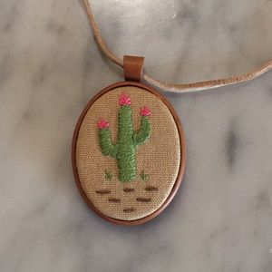 Embroidered Cactus Necklace